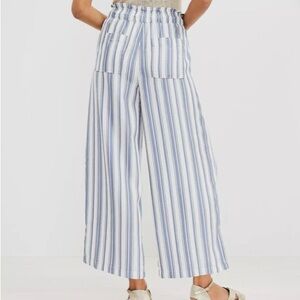LOFT Blue and White Striped Wide Leg Pants